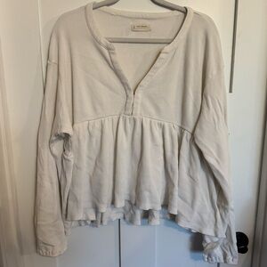 Lucky Brand Cream Peplum Waffle-Knit Long Sleeve Top
